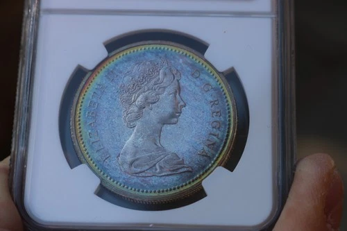 1971 $1 Canada Silver Dollar NGC SP66 Rainbow Rim Toning great COLOR both sides