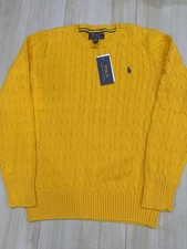 Polo Ralph Lauren Big Boys Cable Knit Cotton Crewneck Sweater Gold L XL NWT