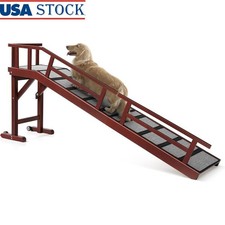 Pet Ramp Dog Bed Couch Safe Climbing Anti-Slip Surface W/ Safety Rails Wood New