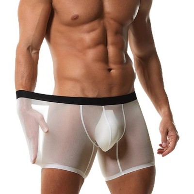 Evankin Men's Boxer Brief Underwear Ice Silk Mesh See Through Large, White