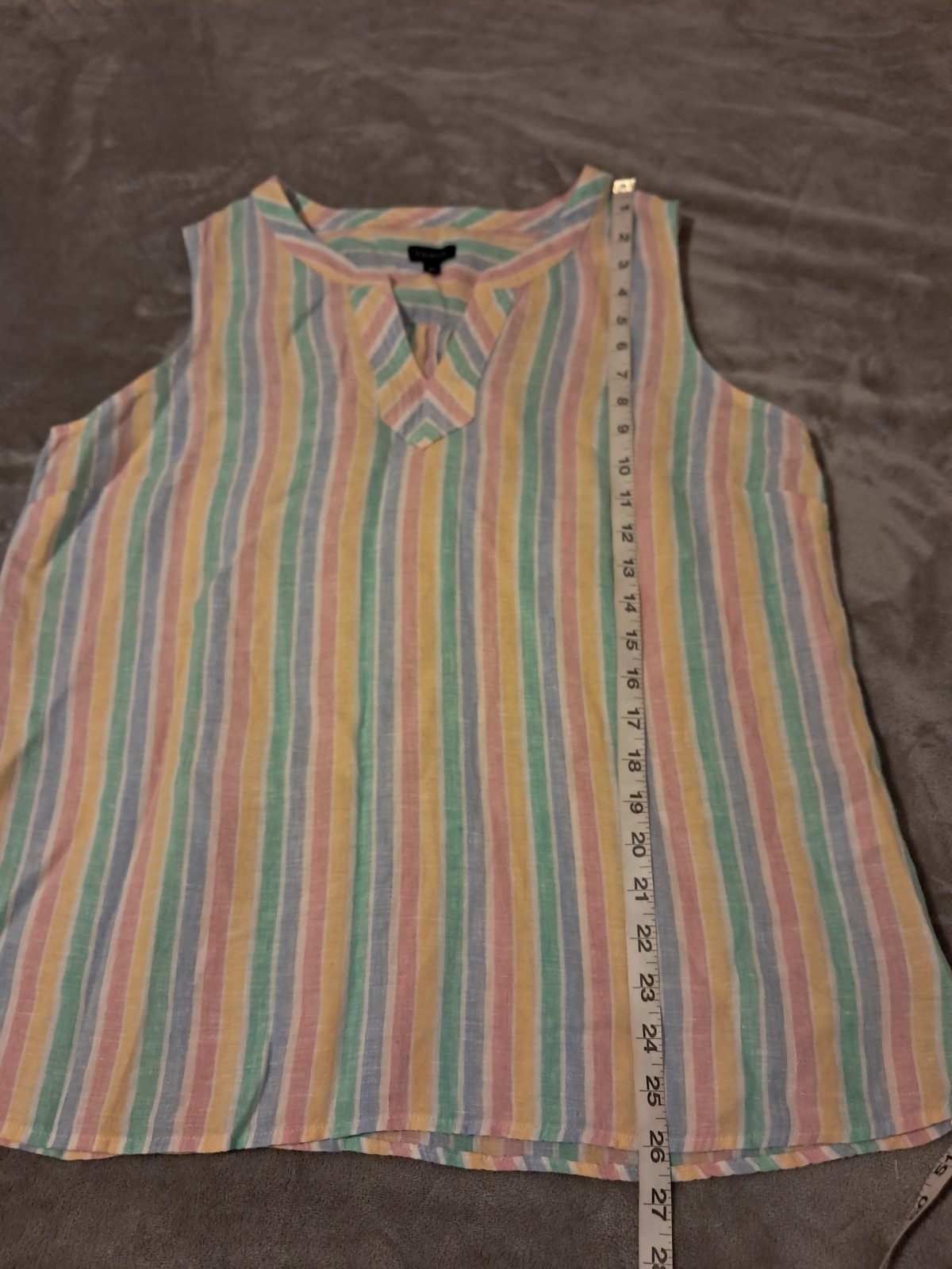 Talbots Trapunto Shell Stripe Split V-neck Linen … - image 9