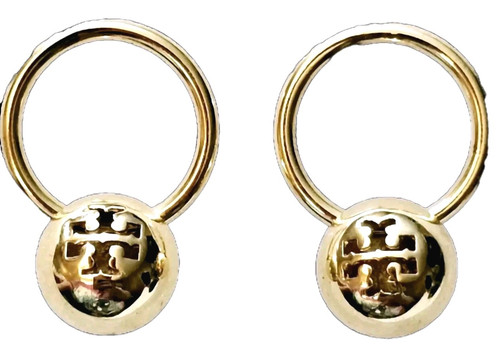 Tory BURCH Gold Plated Ball Hoop Earrings Drop Dangle Signed