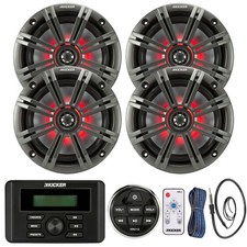 Kicker KMC3 Receiver w/Remote, 4x 6.5" LED Speaker w/Remote, Grille, Accessories