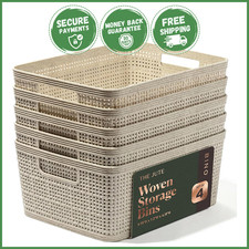 5 PCS WOVEN STORAGE BASKETS ORGANIZER Home Shelving Closet Bins Design Household