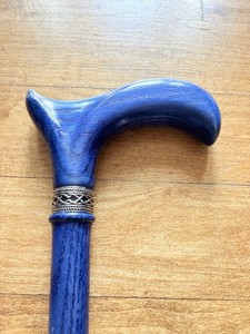 Asterom Blue Wooden Walking Cane Stick Silver - Elegant Carved Handmade Cane