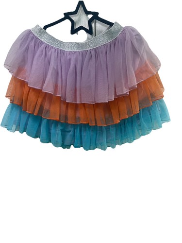 BP Tiered Tulle Tutu Skirt Girls Sz 6 Colorblock Pink Orange Blue Silver Elastic - Picture 10 of 11