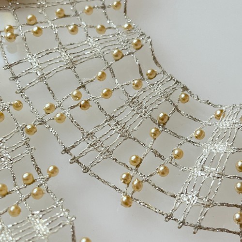 Vintage Pearl Hand Beaded Lace Czechoslovakia Silver Metallic