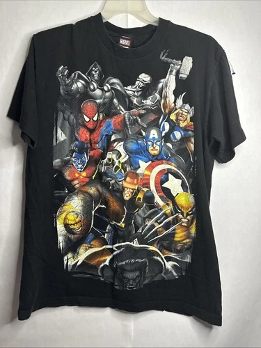 Vintage Marvel Shirt Mens XL Black Mad Engine Y2K Avengers X Men Spiderman