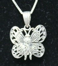 925 Sterling Silver Butterfly Pendant Necklace 18" Italy Box Chain J-3W