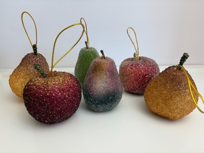 Vintage Frosted Sugar Beaded Faux Fruit Multi Color Pears, Apple, Green Pear...