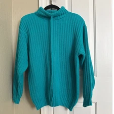 Vintage Gitano Knits Teal Sweater 100% Acrylic Korea Medium