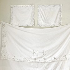 AMAZING ML set lenzuola cotone lino francese ricamato con cuscini abbinati embr