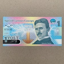 Nikola Tesla 1 Volt, 2013 Applied Currency Concepts Polymer Fantasy New 