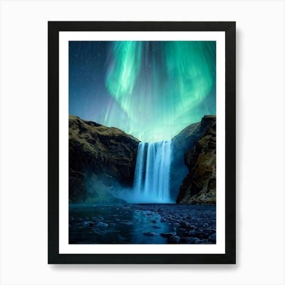 Isländischer Wasserfall fallend gerahmtes Wandbild Poster Leinwanddruck Bild