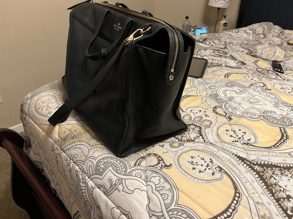 Kate Spade Black Pebble Leather Duffle Black Weekender Travel Crossbody Bag Tote - Image 4 of 4