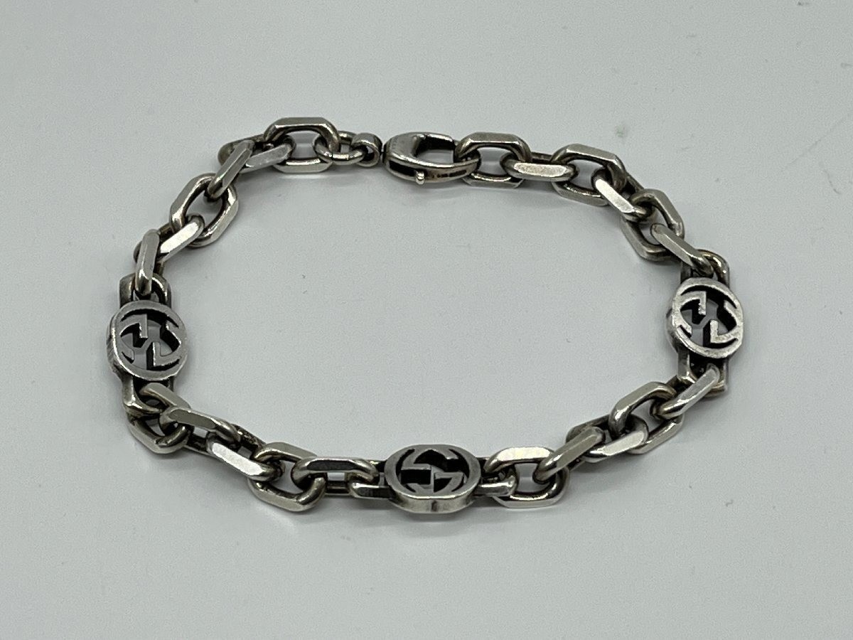 Excellent GUCCI Interlocking Bracelet G Logo Chain Sterling Silver