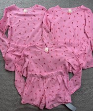 3x Cat  Jack Sleepwear Girls Youth XL 14 Pink Christmas Waffle Knit Pajama Set