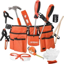 Hi-Spec 16pc Orange Kids Tool Kit Set & Child Size 16 Piece, Belt 