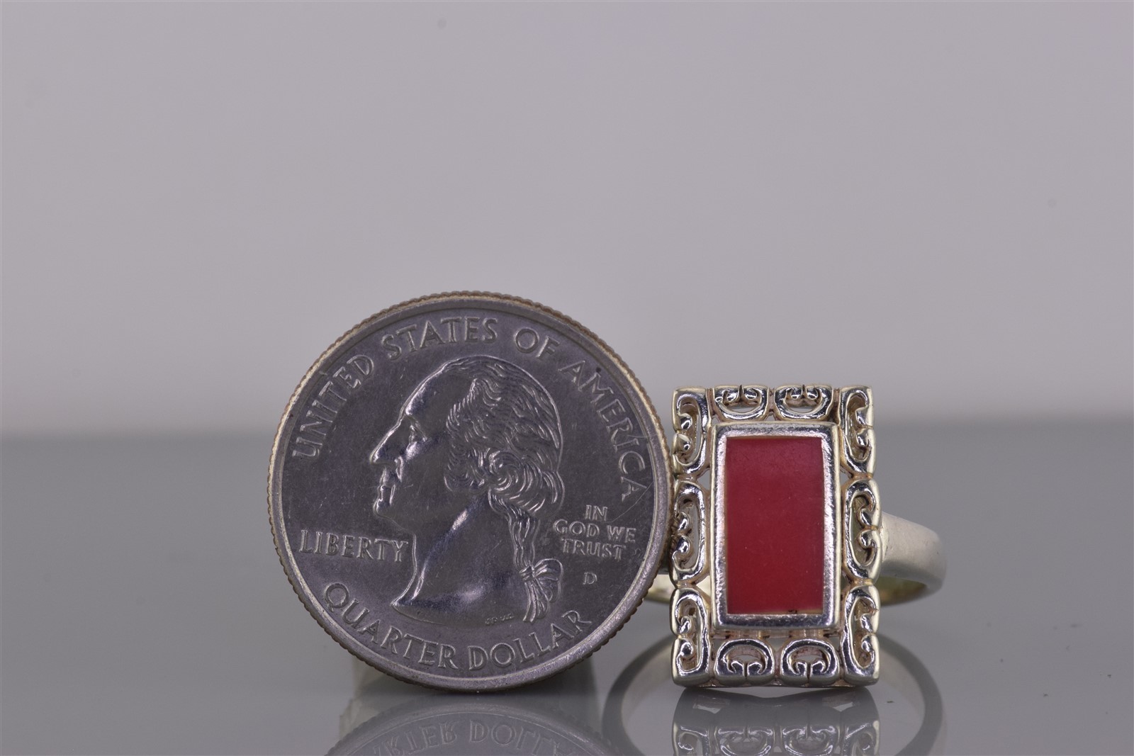 Sterling Silver Scrolled Frame Rectangle Red Cora… - image 8