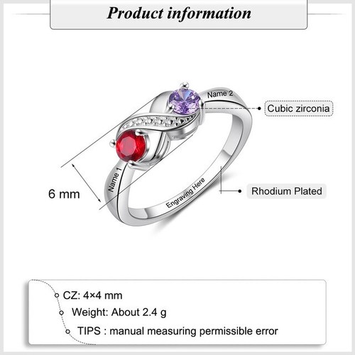 Custom Double Birthstone Name Engraved Ring Infinity Engagement Anniversary Gift - Picture 4 of 7