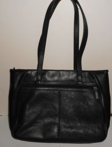 BUXTON VINTAGE GENUINE BLACK LEATHER LARGE CARRY ALL SHOULDER TOTE 19" X 13"
