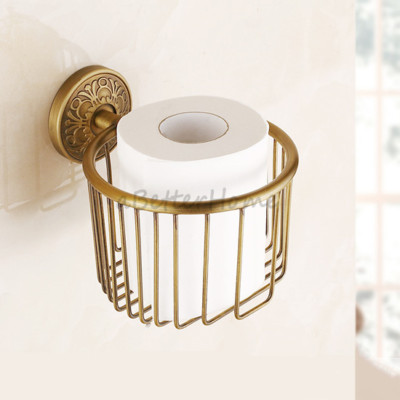 Antique Brass Toilet Roll Paper Storage Basket Bathroom Tissue Rack ...