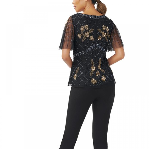 Blusa básica de mujer Adrianna Papell manga corta floral cuello redondo A6700 - Imagen 6 de 20