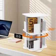 2-Tier Rotating Corner Bookshelf Open Display Storage Shelf Small Bookcase White