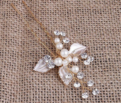 Cristal Pasadores para Pelo Perlas Boda Vestido Accesorios Cuentas Hoja Tocado - Imagen 6 de 8