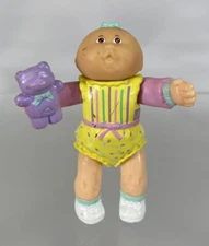 Vintage Cabbage Patch Kids Baby Teddy Bear Yellow Stripe Dots Bow Posable Figure