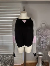 New Woman’s Flirtitude Active Black Gray Pink Long Sleeve Color Block Top Large