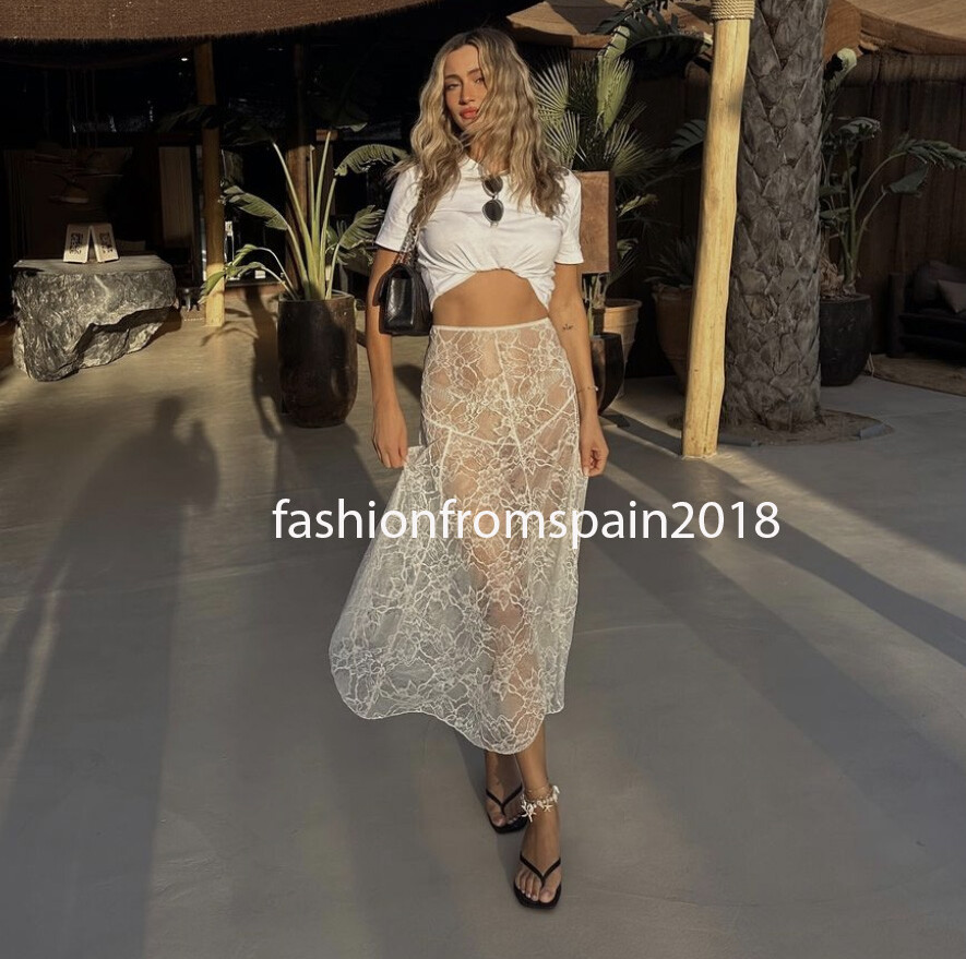 ZARA NEW WOMAN FW24 MIDI MID-RISE ASYMMETRIC LACE SKIRT SEMI ZARA NEW WOMAN FW24 MIDI MID-RISE ASYMMETRIC LACE SKIRT SEMI
