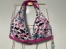 Joules Coraline Halter Neck Padded Bikini Top Pink/Navy Size UK 14 Bnwt