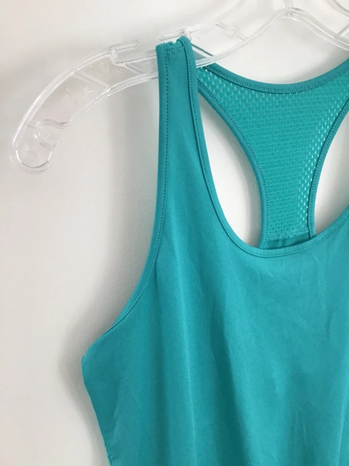 Camiseta sin mangas Gap Fit XS azul verdoso espalda deportiva malla ribete yoga correr gimnasio Foto 3 de 4