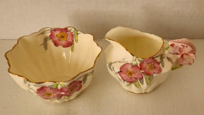 Vintage Paragon Hand Colored Flower Handle Cream And Sugar 1935