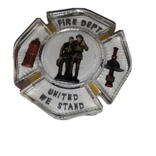 Coaster Plaque United We Stand Firemen First Line 5 inch Clear 