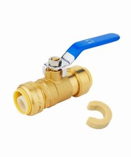 Push-Fit Full Port Ball Valve 3/4" Disconnect Clip Blue Handle UPC Certified