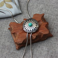 Flower Turquoise Mens Bolo Tie Wedding Necklace Metal Clip  Rope Western Cowboy