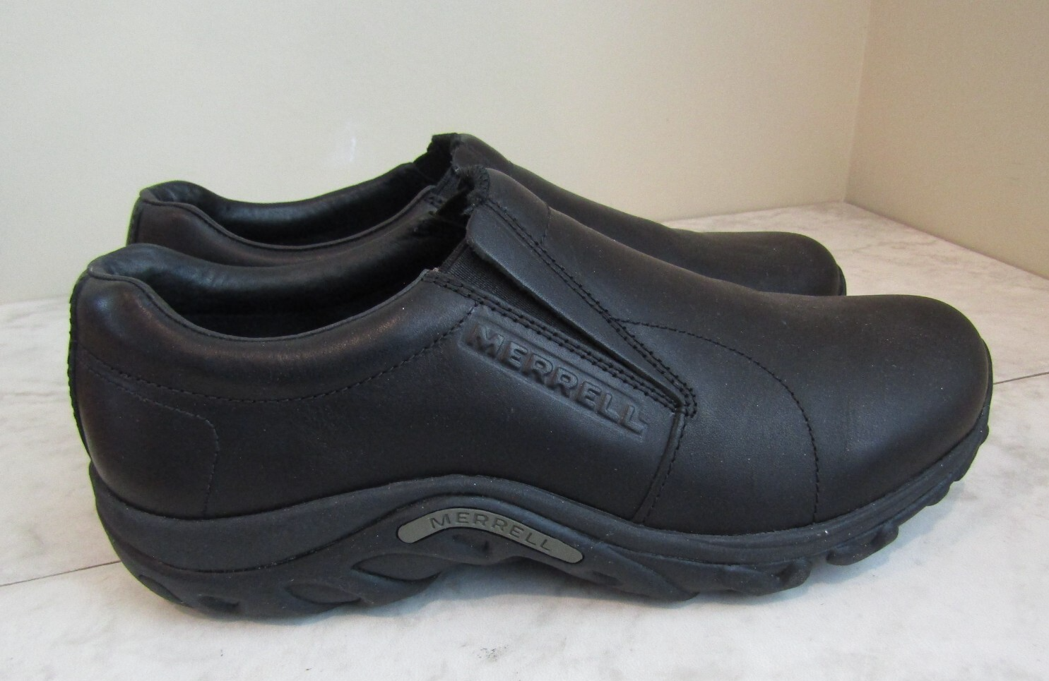 MERRELL Scarpe mocassino slip on Jungle Moc pelle Midnight nere nuove con scatola da uomo taglia 8 5 EU 42