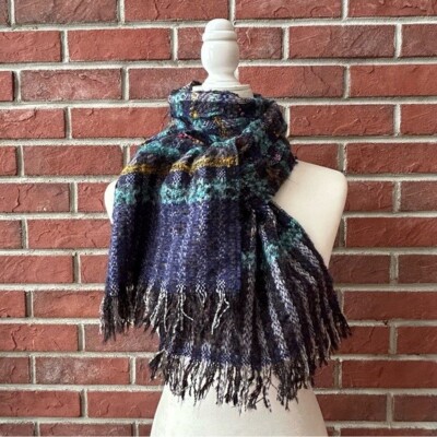  P.Cornillon Multicolor Blue Green Scarf Unisex 70 x11  Made in France NWOT