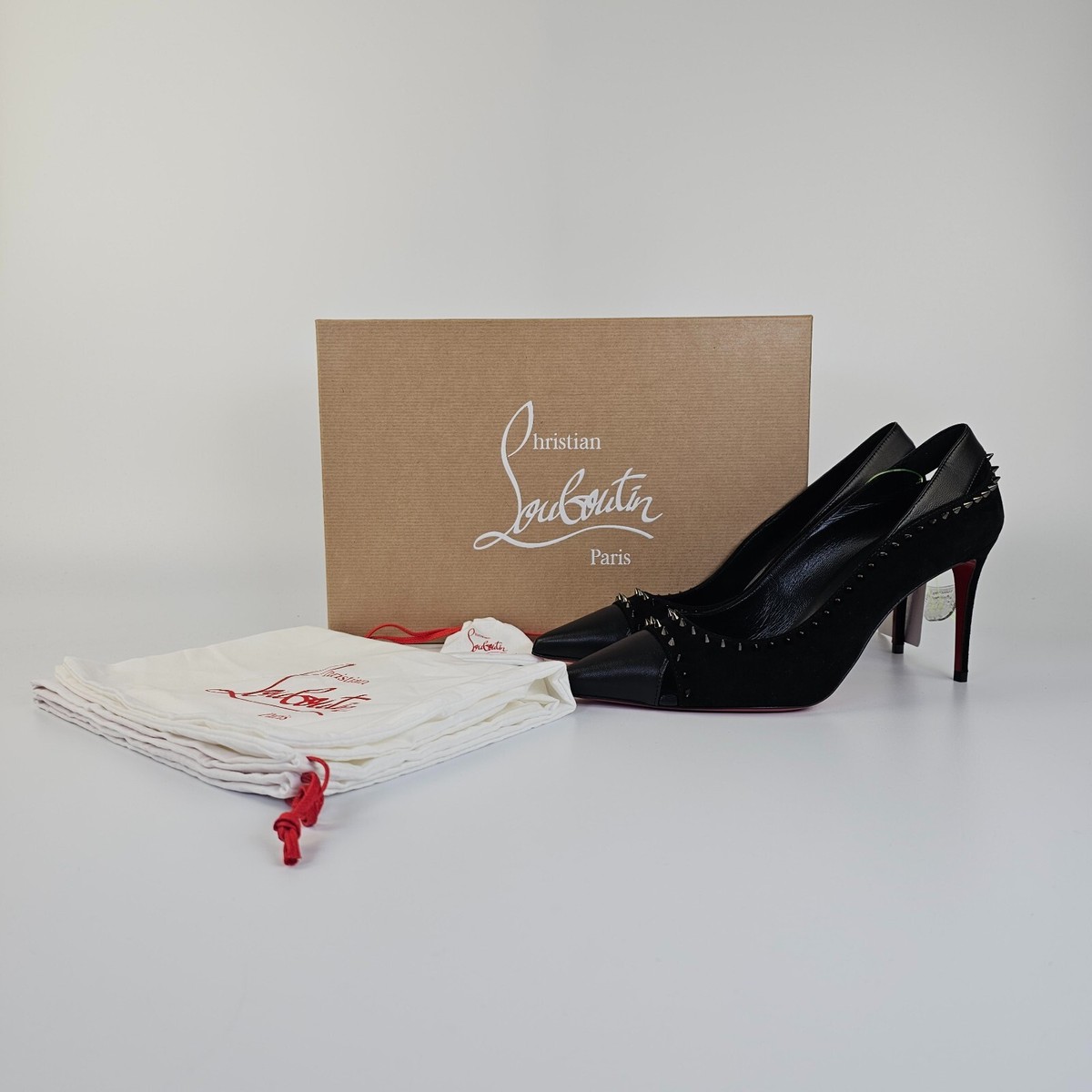 CHRISTIAN LOUBOUTIN Duvette Spikes 85mm Black Suede Heeled