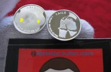 Heads Tails Flip Coin Golf Ball Marker 1 Gram .999 Silver Round Art Lady Novelty