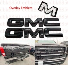 Front Rear Gloss Black Emblem Overlay 2019-2022 GMC Sierra 1500 2500HD 3500HD
