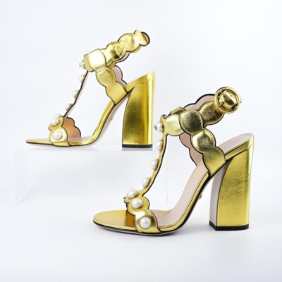 GUCCI Pearl Heel Sandals Mules Pumps Shoes Women Size EU 36 1 2