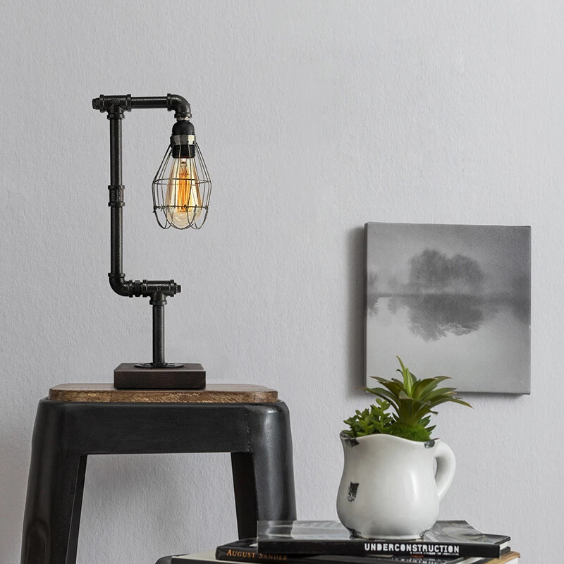 Lámpara de mesa de escritorio retro industrial vintage ajustable tubo de hierro jaula de alambre de metal Foto 3 de 4