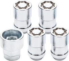 CARTMAN Universal Chrome Wheel Lock Set(M12 x 1.5 Thread Size), 4 Locks / 1 Key