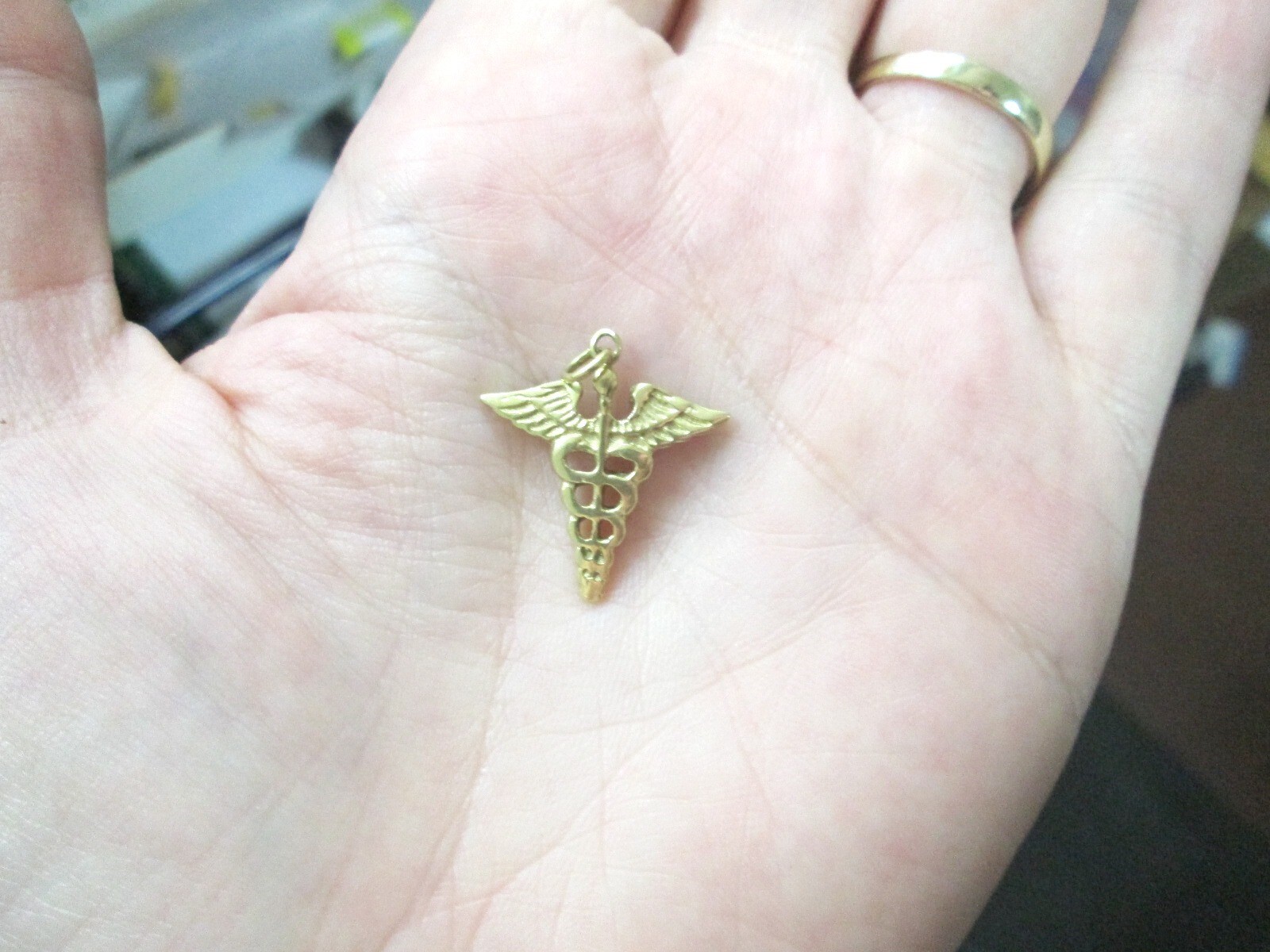 14k Yellow Gold Caduceus Medical Symbol Pendant, Perf… Gem