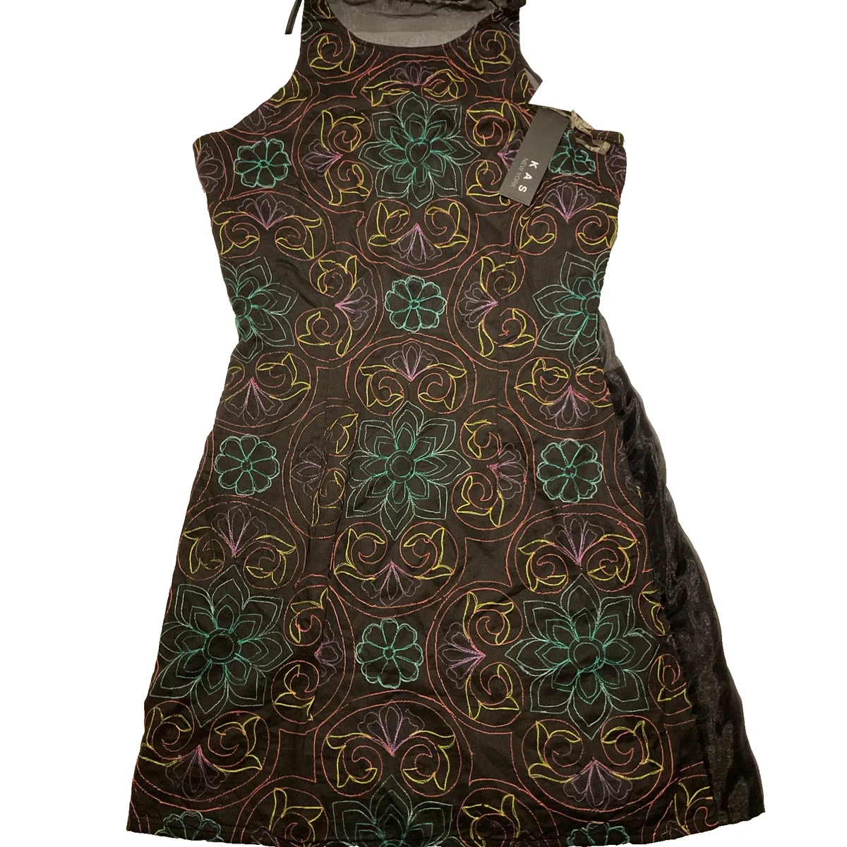 kas designs dress kas designs dress flower print sheer lined black and beige slightly used