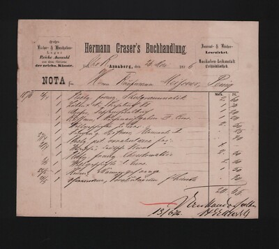 ANNABERG, Rechnung 1876, Hermann Graser`s Buchhandlung