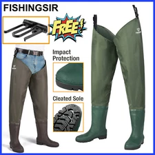 FISHINGSIR Fishing Hip Wader Non-Slip Bootfoot 2-Ply Waterproof Wide Thigh Pants
